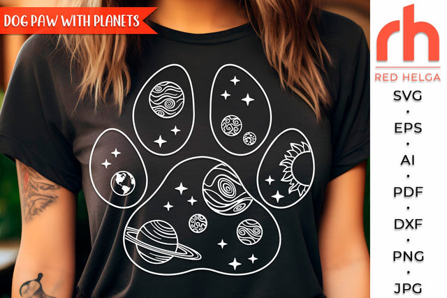 Dog Paw with Planets SVG, Space Landscape Cut File, Cosmic Design, Outdoor Theme, Fur Mama Gifts, Father Day DXF SVG RedHelgaArt 