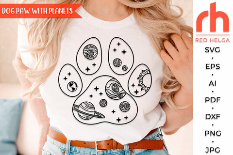 Dog Paw with Planets SVG, Space Landscape Cut File, Cosmic Design, Outdoor Theme, Fur Mama Gifts, Father Day DXF SVG RedHelgaArt 