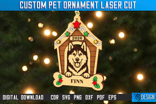 Dog Personalized Ornament Laser Cut | Christmas Tree Decoration | Dog Name Ornament | Christmas Gift Idea | CNC File SVG Fly Design 
