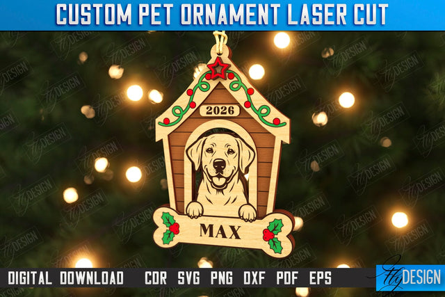 Dog Personalized Ornament Laser Cut | Christmas Tree Decoration | Dog Name Ornament | Christmas Gift Idea | CNC File SVG Fly Design 