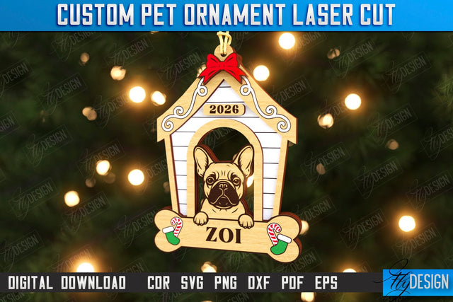 Dog Personalized Ornament Laser Cut | Christmas Tree Decoration | Dog Name Ornament | Christmas Gift Idea | CNC File SVG Fly Design 