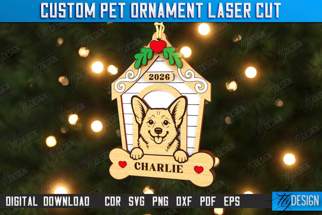 Dog Personalized Ornament Laser Cut | Christmas Tree Decoration | Dog Name Ornament | Christmas Gift Idea | CNC File SVG Fly Design 