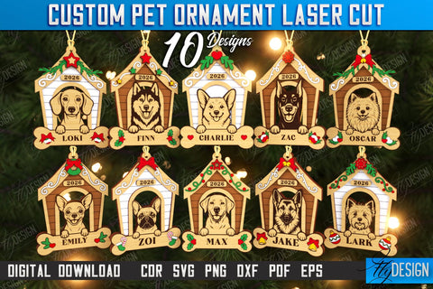 Dog Personalized Ornaments Laser Cut Bundle | Christmas Tree Decoration | Dog Name Ornament | Christmas Gift Idea | CNC File SVG Fly Design 