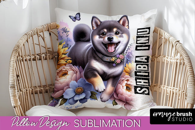 Dog Pillow Cover - Dog Mom Floral Pillow Sublimation Sublimation OrangeBrushStudio 