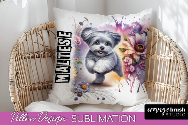 Dog Pillow Cover - Dog Mom Floral Pillow Sublimation Sublimation OrangeBrushStudio 