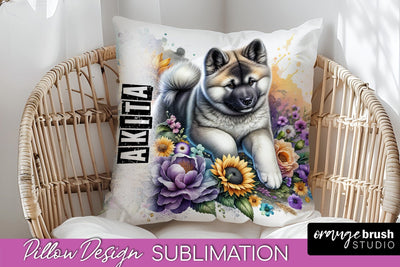 Dog Pillow Cover - Dog Mom Floral Pillow Sublimation Sublimation OrangeBrushStudio 