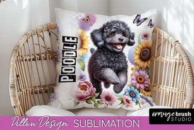 Dog Pillow Cover - Dog Mom Floral Pillow Sublimation Sublimation OrangeBrushStudio 