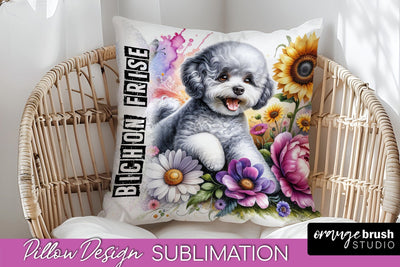 Dog Pillow Cover - Dog Mom Floral Pillow Sublimation Sublimation OrangeBrushStudio 