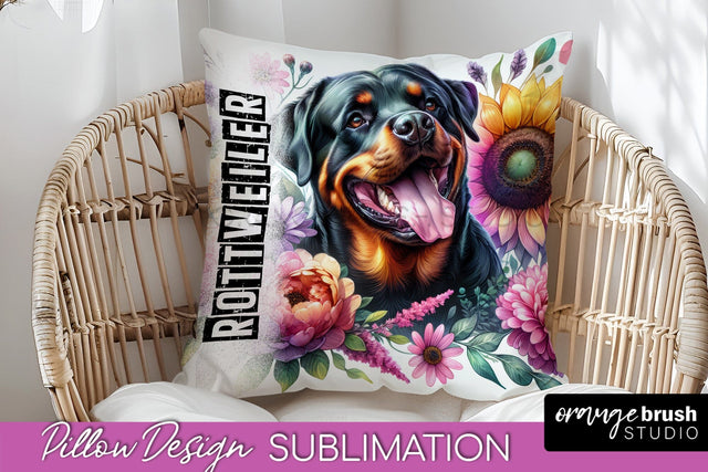 Dog Pillow Cover - Dog Mom Floral Pillow Sublimation Sublimation OrangeBrushStudio 