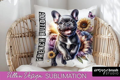Dog Pillow Cover - Dog Mom Floral Pillow Sublimation Sublimation OrangeBrushStudio 