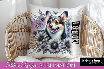 Dog Pillow Cover - Dog Mom Floral Pillow Sublimation Sublimation OrangeBrushStudio 