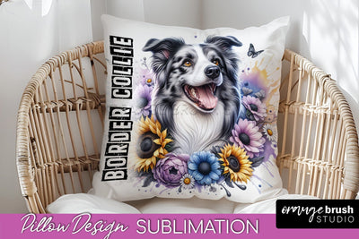 Dog Pillow Cover - Dog Mom Floral Pillow Sublimation Sublimation OrangeBrushStudio 