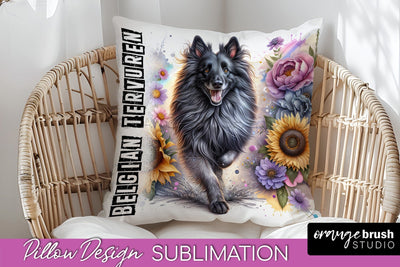 Dog Pillow Cover - Dog Mom Floral Pillow Sublimation Sublimation OrangeBrushStudio 