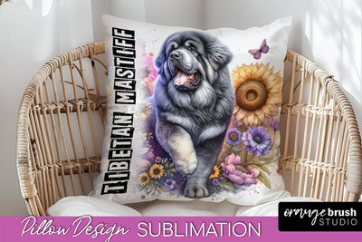 Dog Pillow Cover - Dog Mom Floral Pillow Sublimation Sublimation OrangeBrushStudio 