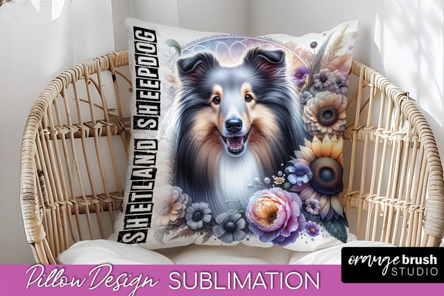Dog Pillow Cover - Dog Mom Floral Pillow Sublimation Sublimation OrangeBrushStudio 