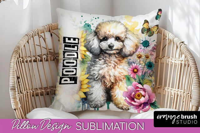 Dog Pillow Cover - Dog Mom Floral Pillow Sublimation Sublimation OrangeBrushStudio 