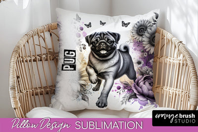 Dog Pillow Cover - Dog Mom Floral Pillow Sublimation Sublimation OrangeBrushStudio 
