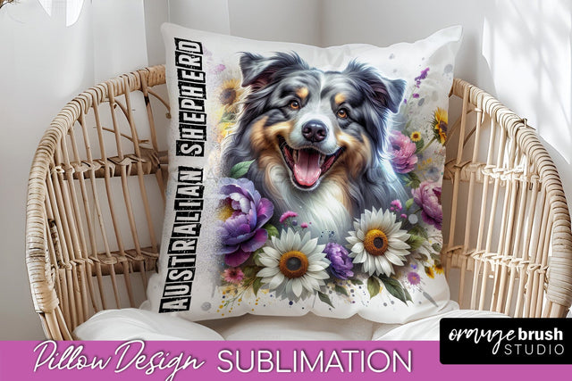 Dog Pillow Cover - Dog Mom Floral Pillow Sublimation Sublimation OrangeBrushStudio 