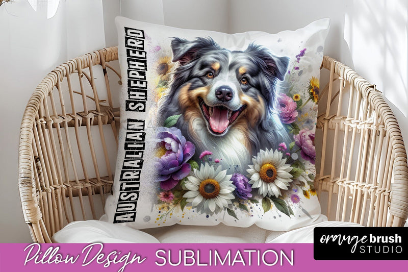Dog Pillow Cover - Dog Mom Floral Pillow Sublimation Sublimation OrangeBrushStudio 