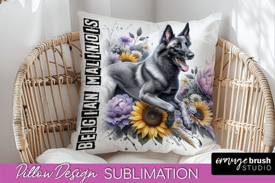 Dog Pillow Cover - Dog Mom Floral Pillow Sublimation Sublimation OrangeBrushStudio 