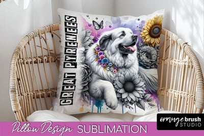 Dog Pillow Cover - Dog Mom Floral Pillow Sublimation Sublimation OrangeBrushStudio 
