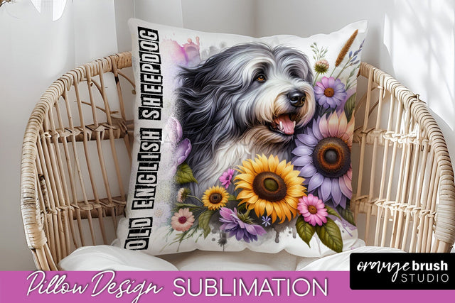Dog Pillow Cover - Dog Mom Floral Pillow Sublimation Sublimation OrangeBrushStudio 