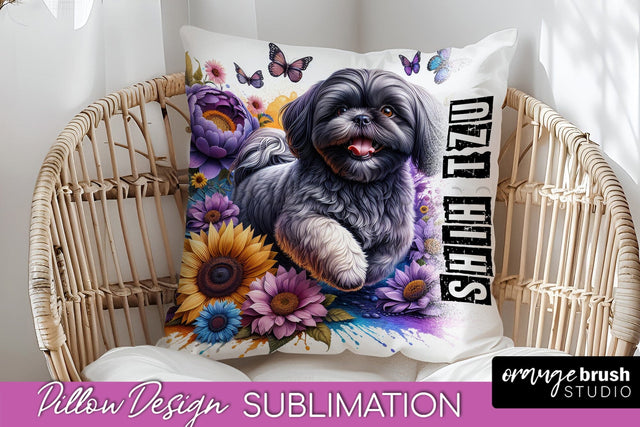 Dog Pillow Cover - Dog Mom Floral Pillow Sublimation Sublimation OrangeBrushStudio 