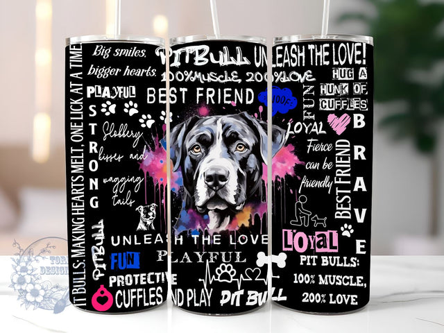 Dog Pitbull 20 oz Skinny Tumbler Sublimation Design, Pitbull Dog Lover Tumbler Png, Straight & Tapered Tumbler Wrap, Instant Digital Download Sublimation ToriDesigns 