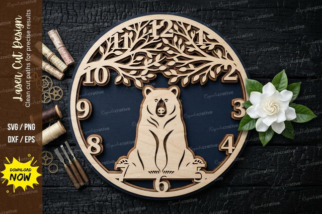 Dog Round Clock SVG Laser Cut Design | Pet Decorative Timepiece Pattern SVG Regulrcrative 