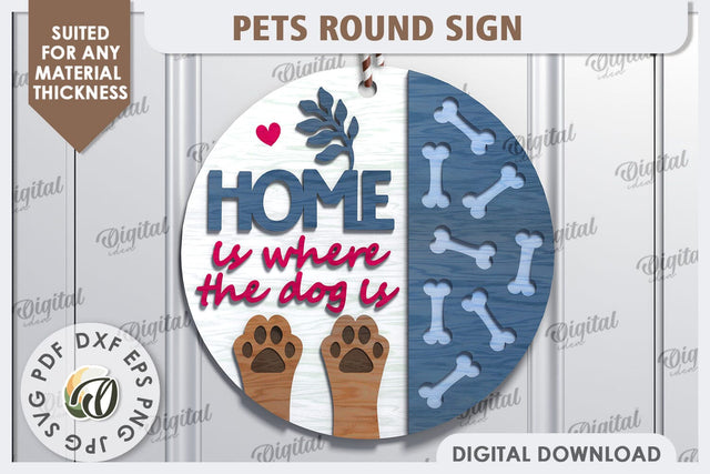 Dog Round Sign Laser Cut Design. Welcome Door Hanger SVG SVG Evgenyia Guschina 
