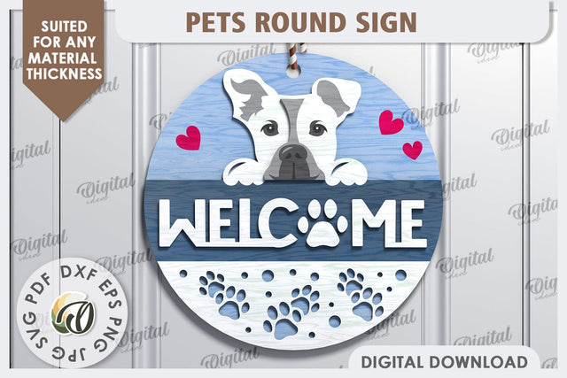 Dog Round Sign Laser Cut Design. Welcome Door Hanger SVG SVG Evgenyia Guschina 