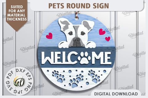 Dog Round Sign Laser Cut Design. Welcome Door Hanger SVG SVG Evgenyia Guschina 
