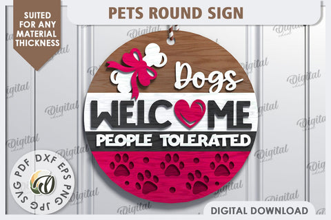 Dog Round Sign Laser Cut Design. Welcome Door Hanger SVG SVG Evgenyia Guschina 