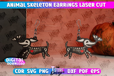 Dog Skeleton Earrings | Halloween Earrings | Jewelry Design | Bijoux Design | CNC Files SVG The T Store Design 