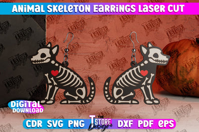 Dog Skeleton Earrings | Halloween Earrings | Jewelry Design | Bijoux Design | CNC Files SVG The T Store Design 