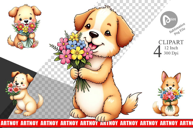 Dog Spring Bouquet Clipart Sublimation artnoy 