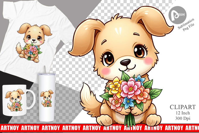 Dog Spring Bouquet Clipart Sublimation artnoy 