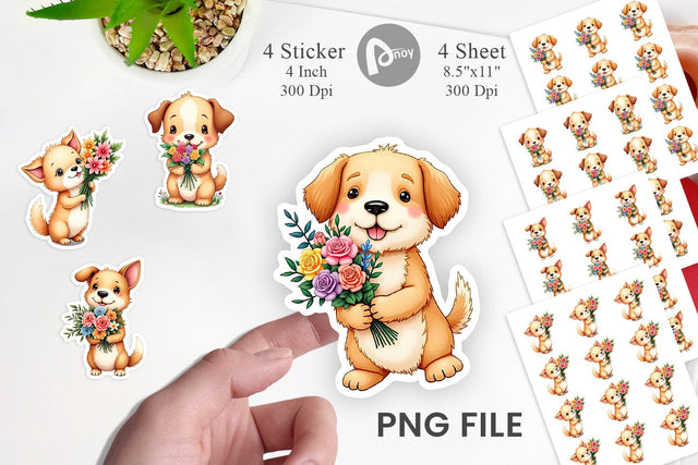 Dog Spring Bouquet Sticker Sublimation artnoy 
