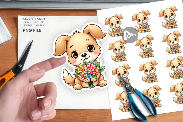 Dog Spring Bouquet Sticker Sublimation artnoy 