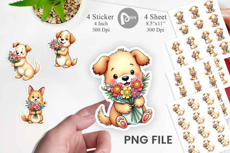Dog Spring Bouquet Sticker Sublimation artnoy 