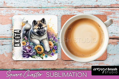 Dog Square Coaster - Dog Mom Floral Coaster Sublimation Sublimation OrangeBrushStudio 