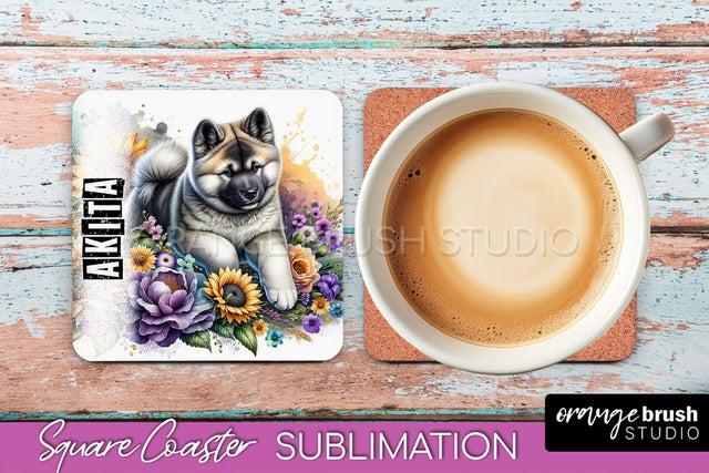 Dog Square Coaster - Dog Mom Floral Coaster Sublimation Sublimation OrangeBrushStudio 