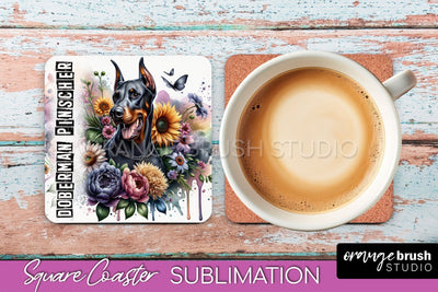 Dog Square Coaster - Dog Mom Floral Coaster Sublimation Sublimation OrangeBrushStudio 