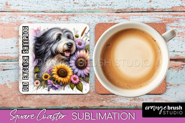 Dog Square Coaster - Dog Mom Floral Coaster Sublimation Sublimation OrangeBrushStudio 