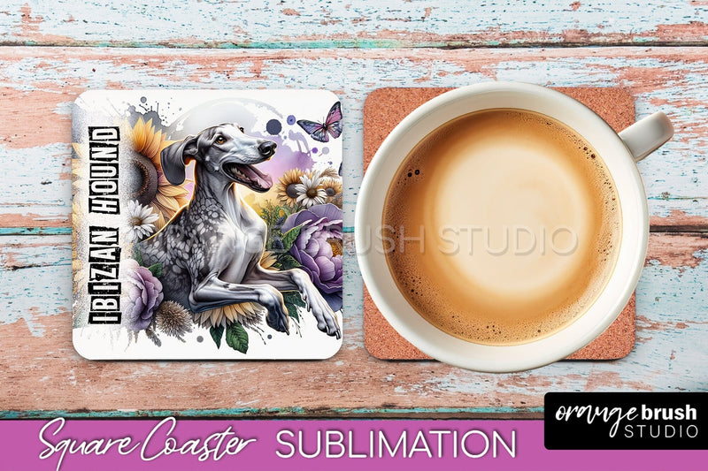 Dog Square Coaster - Dog Mom Floral Coaster Sublimation Sublimation OrangeBrushStudio 
