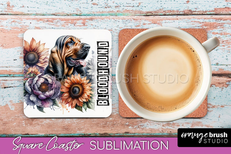 Dog Square Coaster - Dog Mom Floral Coaster Sublimation Sublimation OrangeBrushStudio 