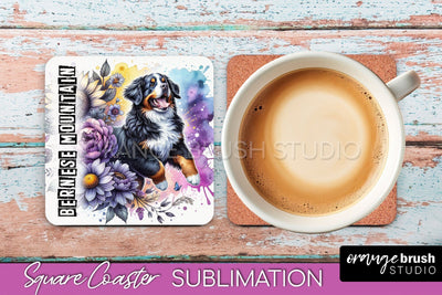 Dog Square Coaster - Dog Mom Floral Coaster Sublimation Sublimation OrangeBrushStudio 