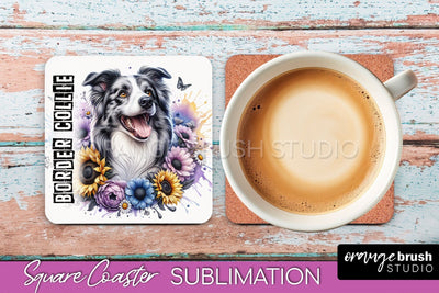 Dog Square Coaster - Dog Mom Floral Coaster Sublimation Sublimation OrangeBrushStudio 