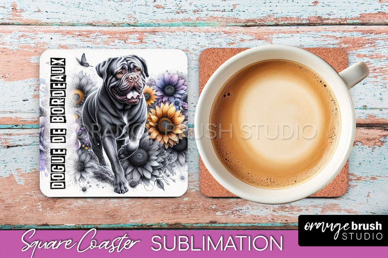 Dog Square Coaster - Dog Mom Floral Coaster Sublimation Sublimation OrangeBrushStudio 