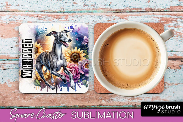 Dog Square Coaster - Dog Mom Floral Coaster Sublimation Sublimation OrangeBrushStudio 